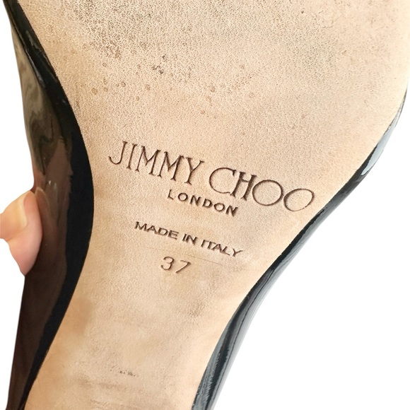 Jimmy Choo black, patent leather, stiletto heel pumps, 4 inch heels - Picture 11 of 16